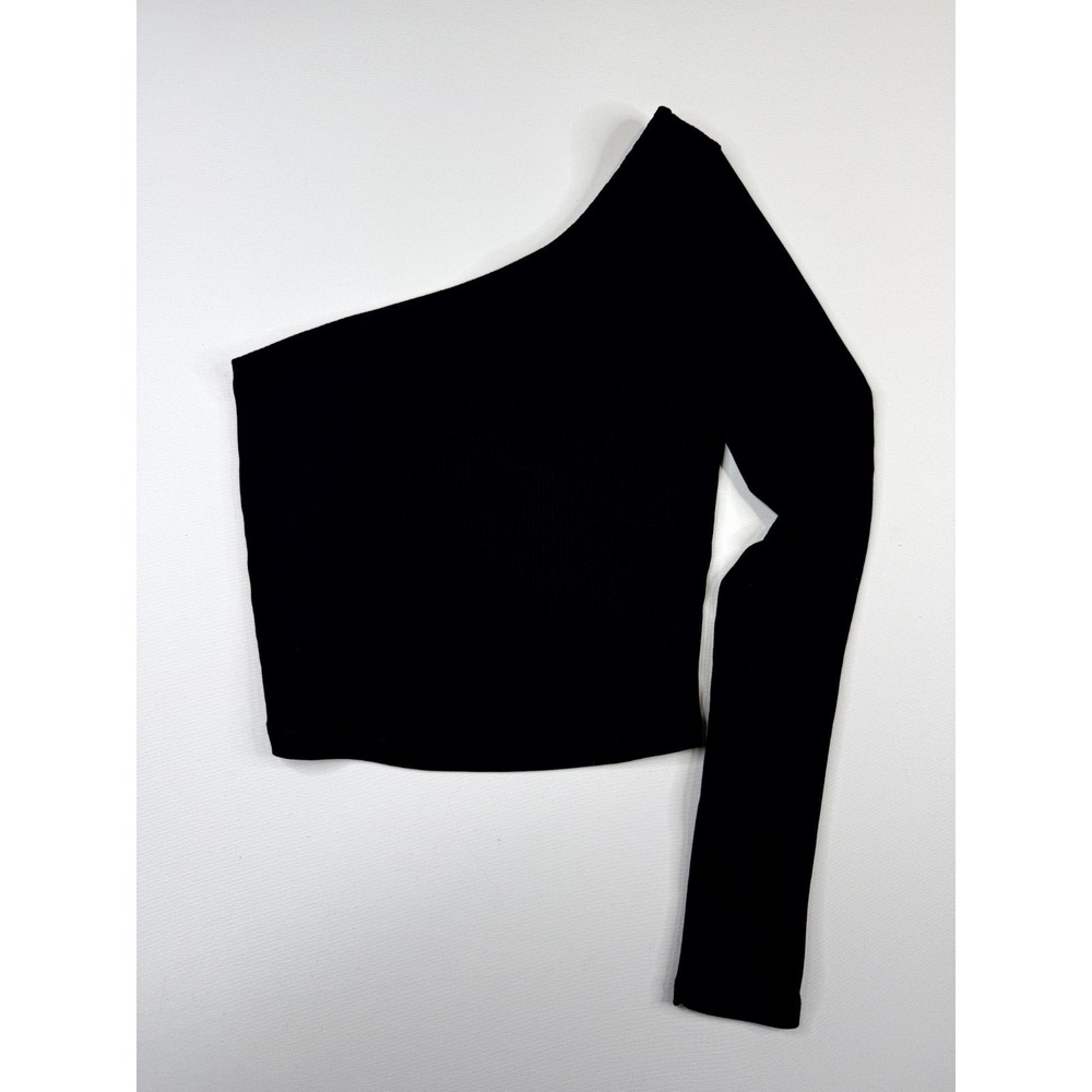 Asos‎ Design Cropped One Shoulder Blouse Top Womens 4 Black Ribbed Asymmetric